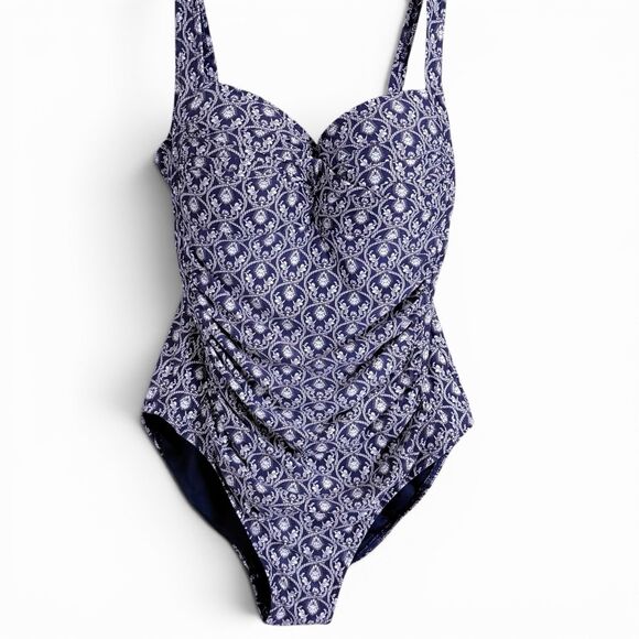 Nip Tuck Other - nip tuck tummy control ruched one piece swimsuit women size 8 blue medallion
